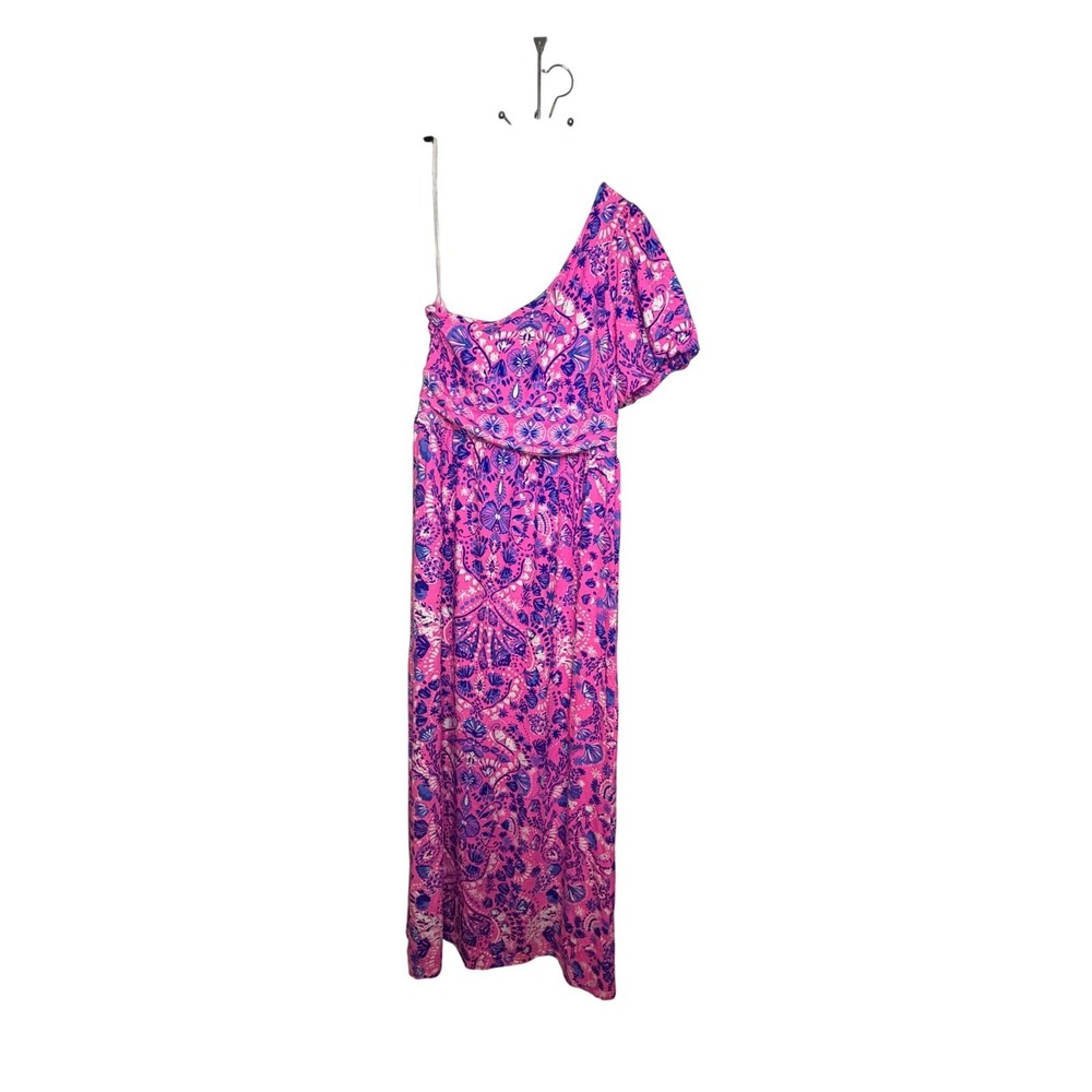 Lilly Pulitzer Solana Pink Blue One Shoulder Maxi Dress Large Resort Wear - Picture 2 of 6